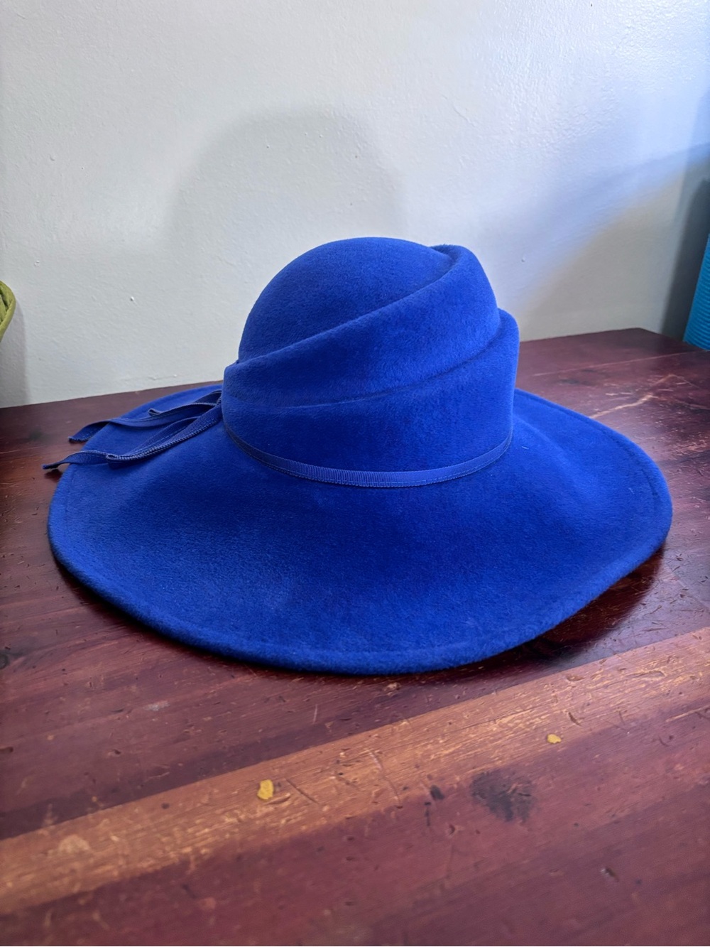 Vintage Wide-Brim Felt Hat in Cobalt Blue with Bow by Betmar